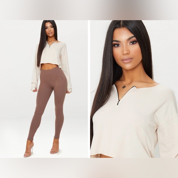 Pretty Little Thing SUPER SOFT! CREAM ZIP FRONT CROP SWEATER Size 4 - Picture 2 of 5